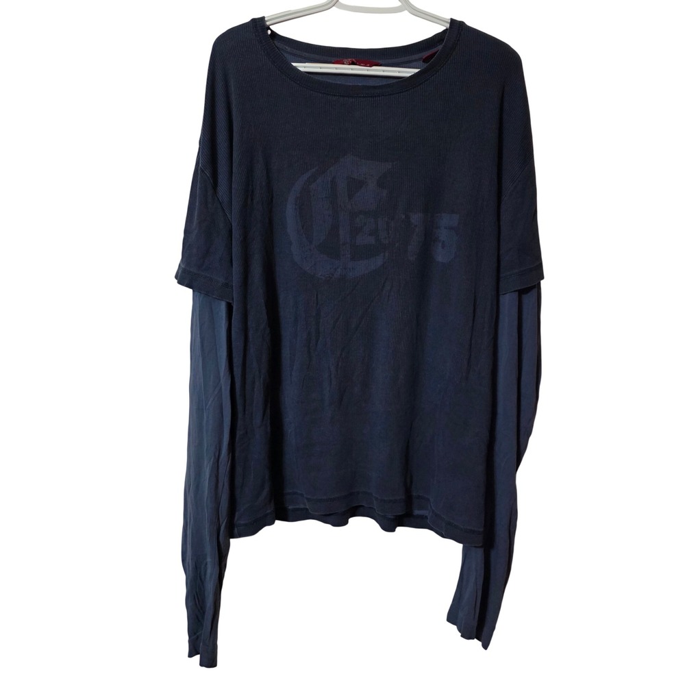 Zara Men L Layered Double Sleeve Shirt Navy Grunge Vintage Ribbed Streetwear Tee
